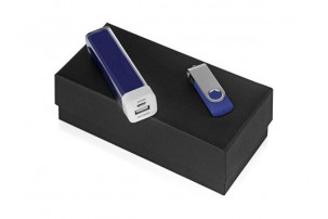 Подарочный набор Flashbank с флешкой и зарядным устройством, синий