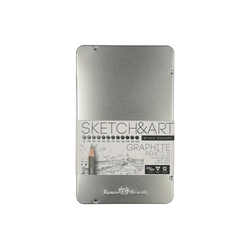 Набор чернографитовых карандашей  "Sketch & Art" ,12 шт. b-14b,  металлическая коробка с ложементом