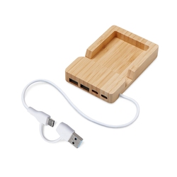 USB хаб «Memo», 2*USB, 2*Type C, бамбук