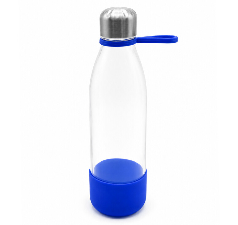 Бутылка стеклянная с манжетой и держателем Glassy, синяя