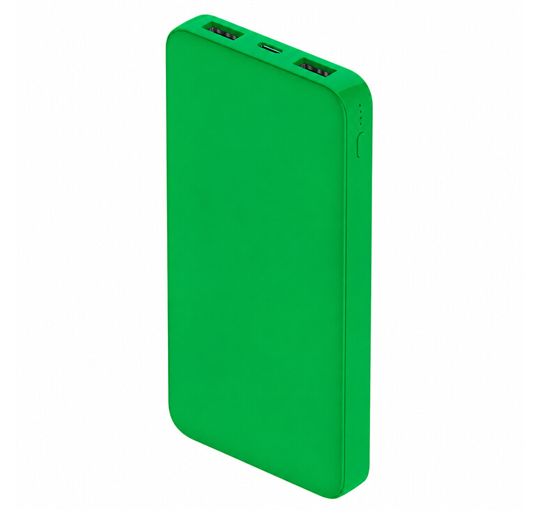 Внешний аккумулятор Polus, 10000 Mah, софт-тач покрытие, зеленый