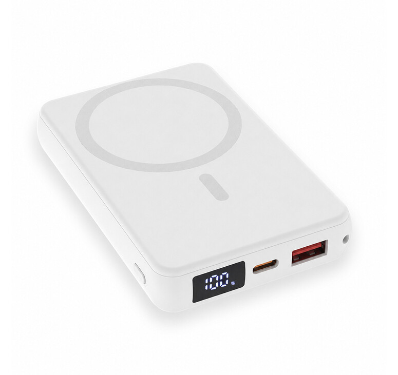 Магнитный внешний аккумулятор Quantum с беспроводной зарядкой (15W), 10000 Mah, белый