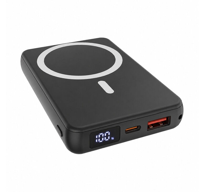Магнитный внешний аккумулятор Quantum с беспроводной зарядкой (15W), 10000 Mah, черный