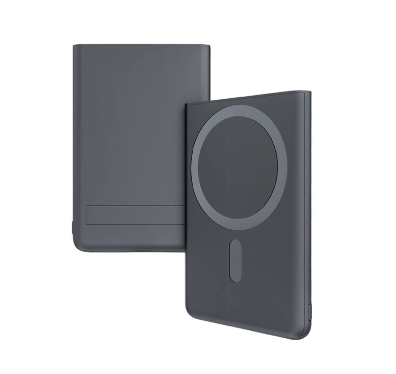 Магнитный внешний аккумулятор Slims с беспроводной зарядкой (15W), 5000 Mah, черный