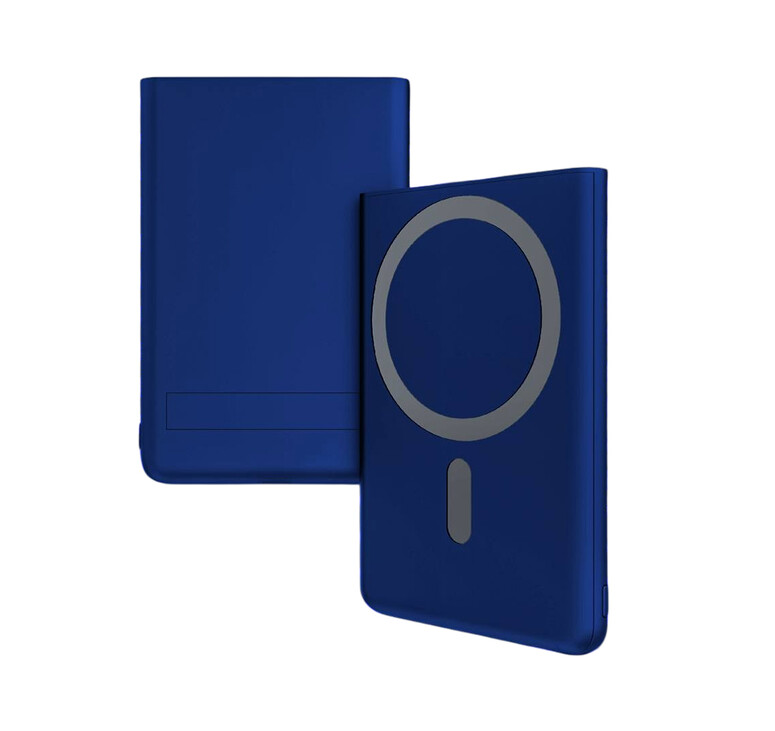 Магнитный внешний аккумулятор Slims с беспроводной зарядкой (15W), 5000 Mah, синий