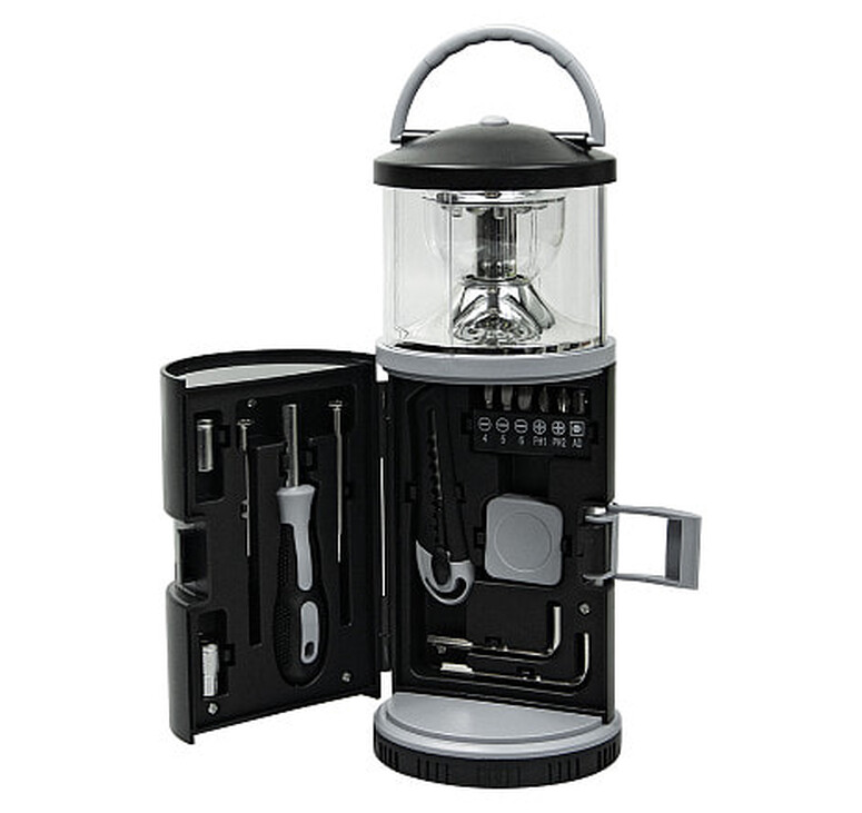 Набор инструментов Tools lantern cо встроенной лампой, 15 инструментов, черный, в пластиковом футляре
