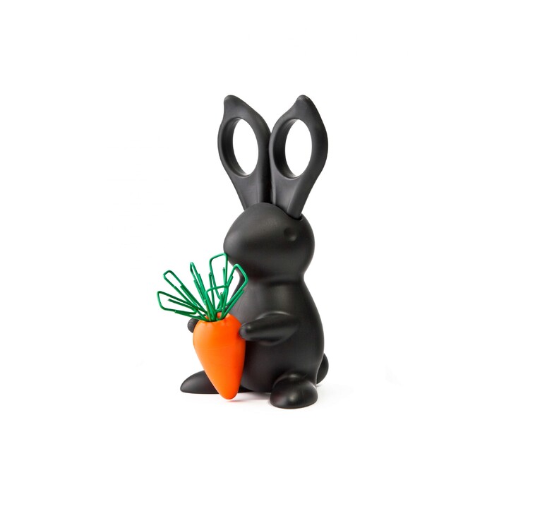 Ножницы и магнит со скрепками Bunny, чёрные