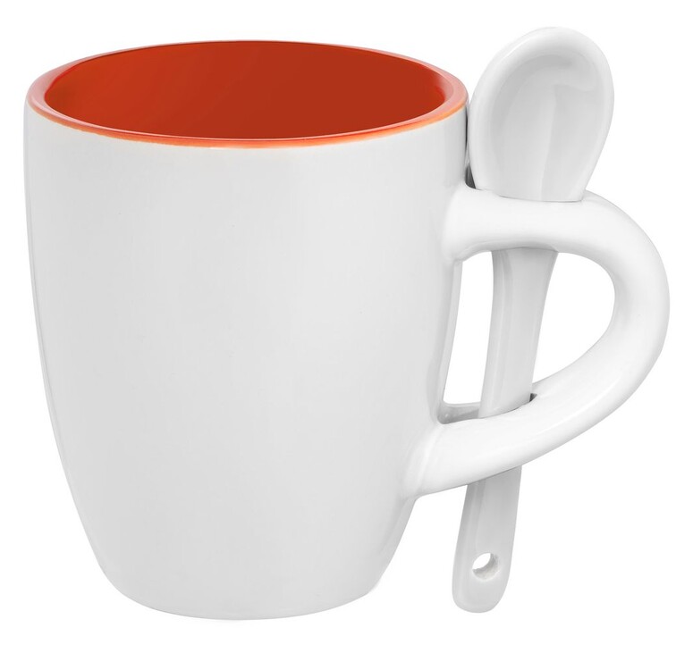 Кофейная кружка Pairy с ложкой, оранжевая с белой