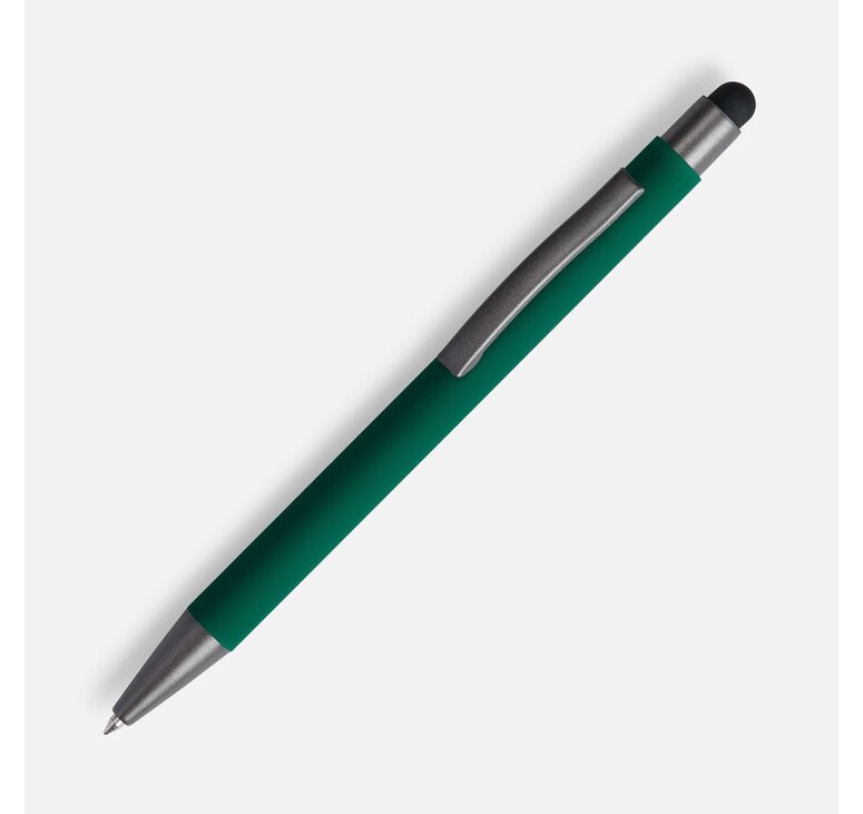 Ручка шариковая Atento Soft Touch со стилусом, зеленая