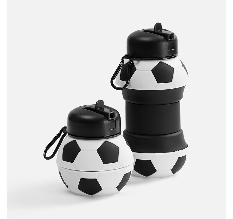 Складная бутылка для воды Football Flex, белая с черным