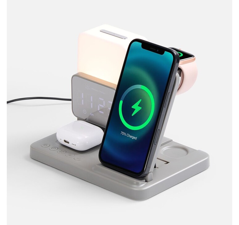Зарядная станция с электронными часами и подсветкой Large Charge ver.3, серая