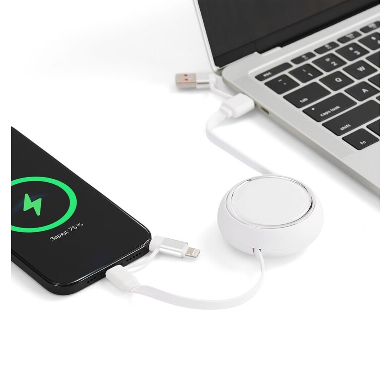 Складной кабель с переходниками pocketCoil, белый