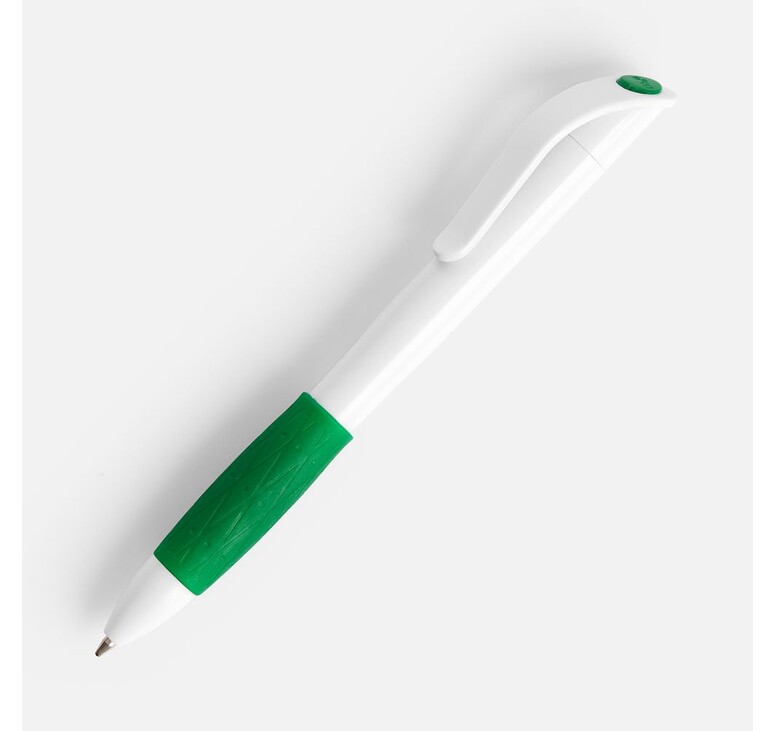 Ручка шариковая Grip, белая с зеленым