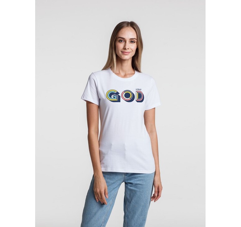 Футболка женская «Новый GOD», белая, размер S