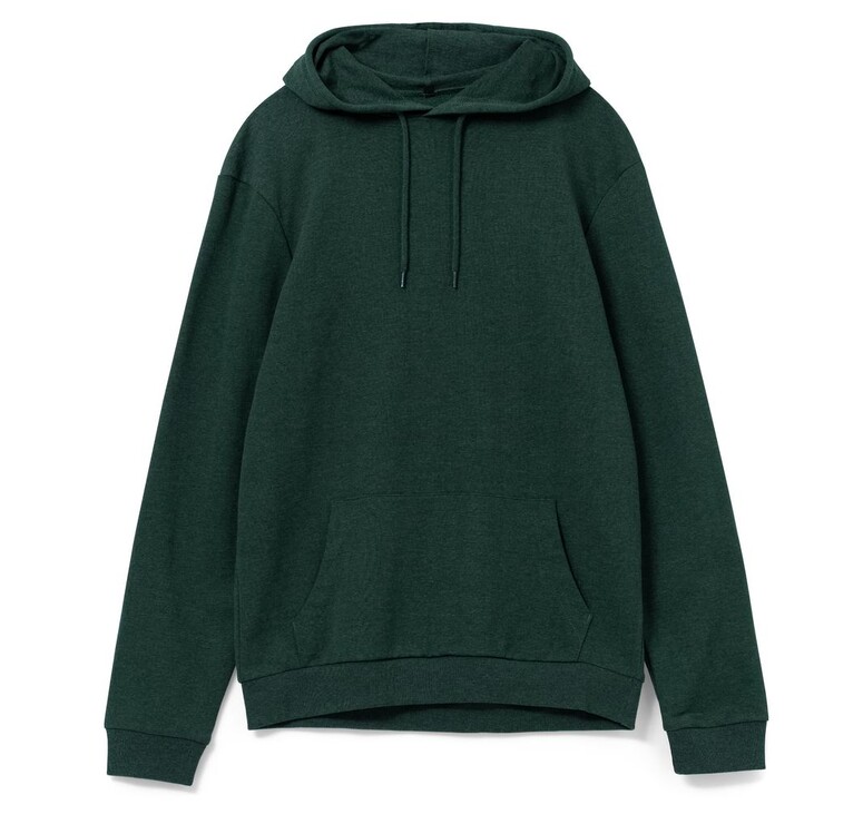 Толстовка с капюшоном унисекс Hoodie, темно-зеленый меланж, размер XS