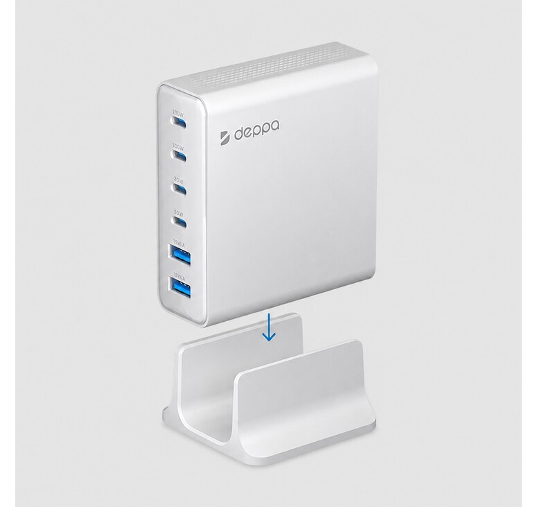Зарядная станция 4xUSB Type-C, 2xUSB, PD, QC, 160Вт, белый, Deppa