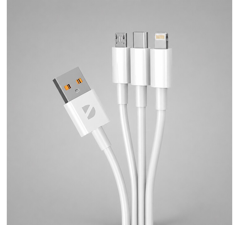 Дата-кабель 3 в 1: micro USB, USB-C, Ligthning, 1.2м, белый, Deppa