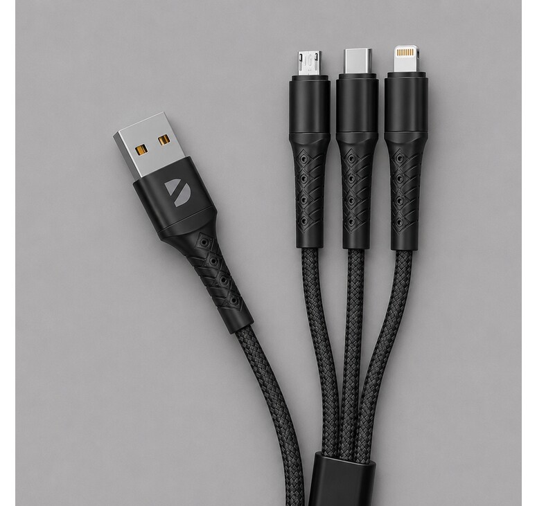 Дата-кабель Armor 3 в 1: micro USB, USB-C, Ligthning, 1.2м, черный, Deppa