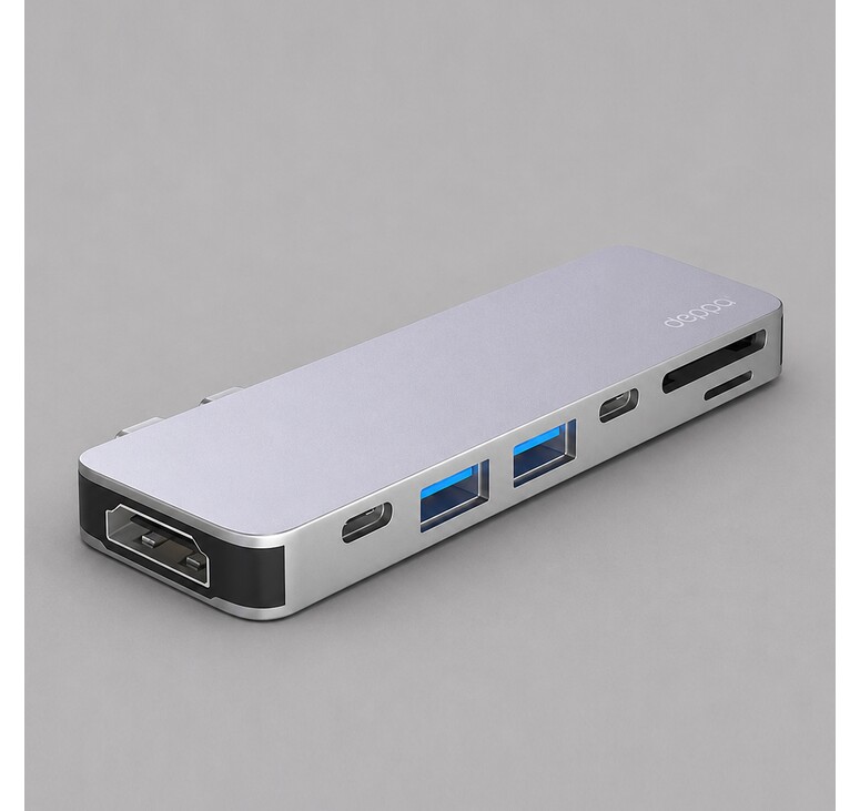 USB-C адаптер для MacBook 7-в-1, серебро, Deppa