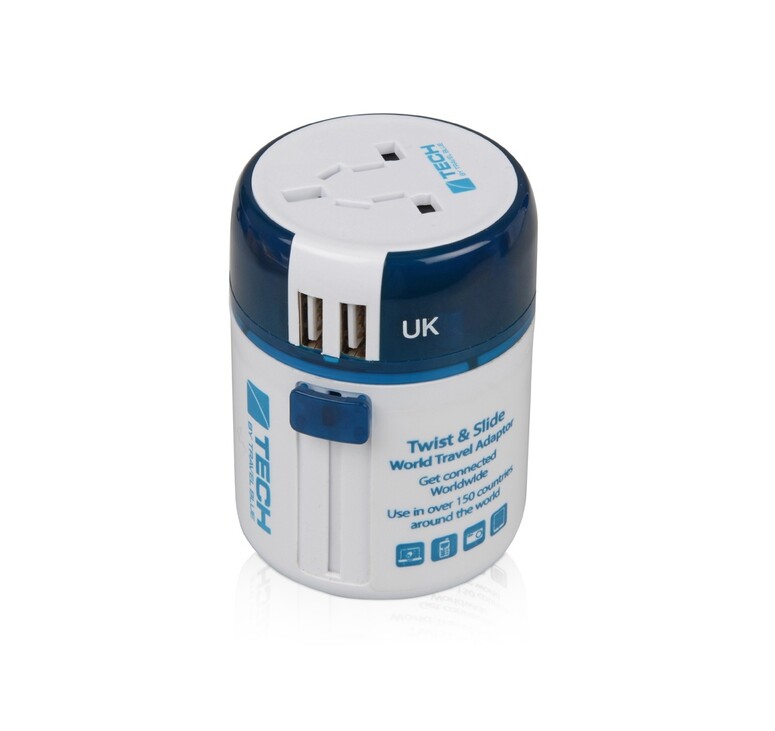 Адаптер с 2-умя USB-портами для зарядки Travel Blue Twist & Slide Adaptor голубой/белый