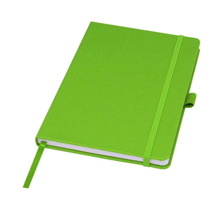 Блокнот Honua форматом A5 из переработанной бумаги с обложкой из переработанного ПЭТ, зеленый лайм