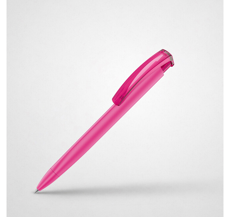 Ручка шариковая трехгранная UMA «TRINITY K transparent GUM», soft-touch, розовый