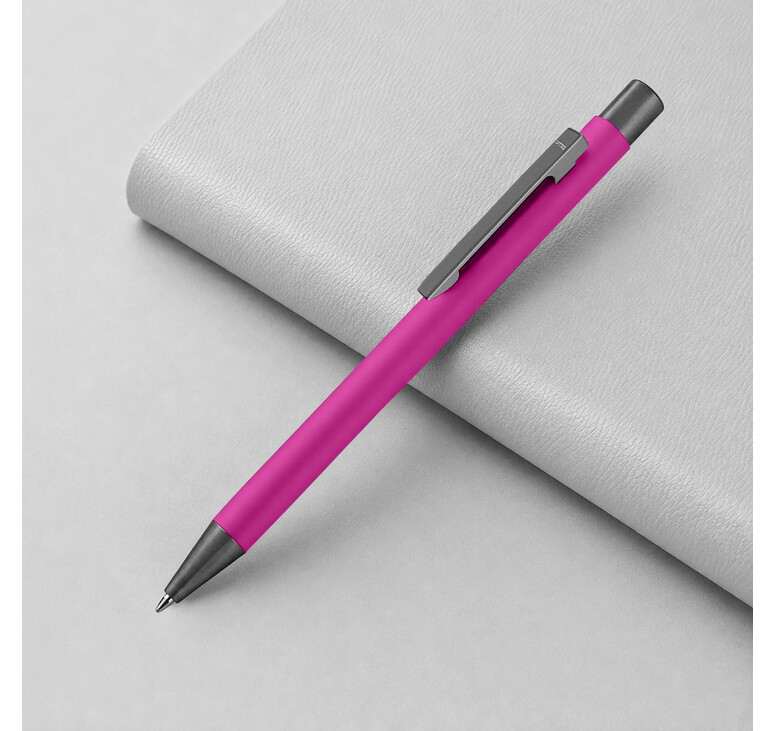Ручка шариковая UMA «STRAIGHT GUM» soft-touch, с зеркальной гравировкой, розовый