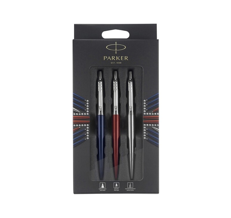 Набор Parker Jotter London Trio: гелевая ручка Red CT + шариковая ручка Blue CT + карандаш Stainless Steel CT