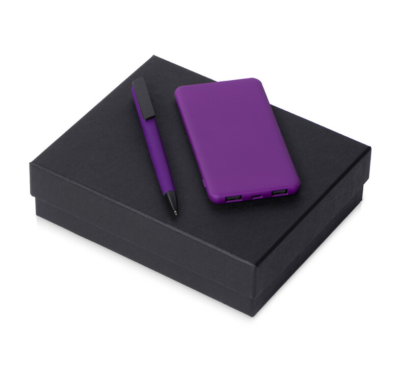 Подарочный набор c пластиковой ручкой, повербанком С1, 5000 mAh, фиолетовый
