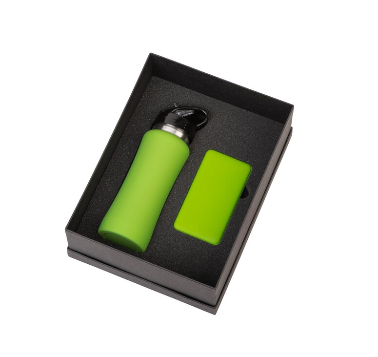 Подарочный набор с бутылкой для воды и повербанком С1, 5000 mAh, зеленое яблоко