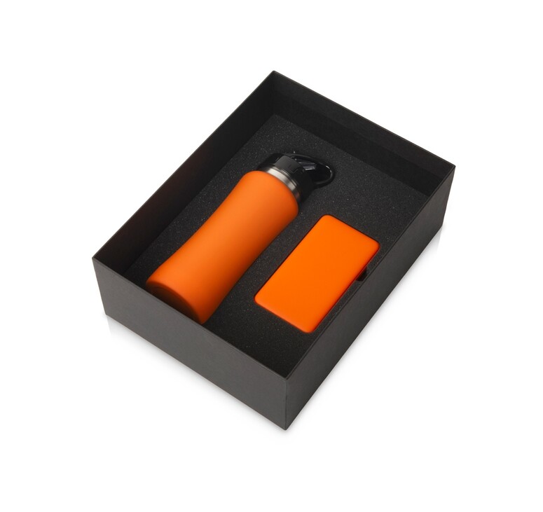 Подарочный набор с бутылкой для воды и повербанком С1, 5000 mAh, оранжевый
