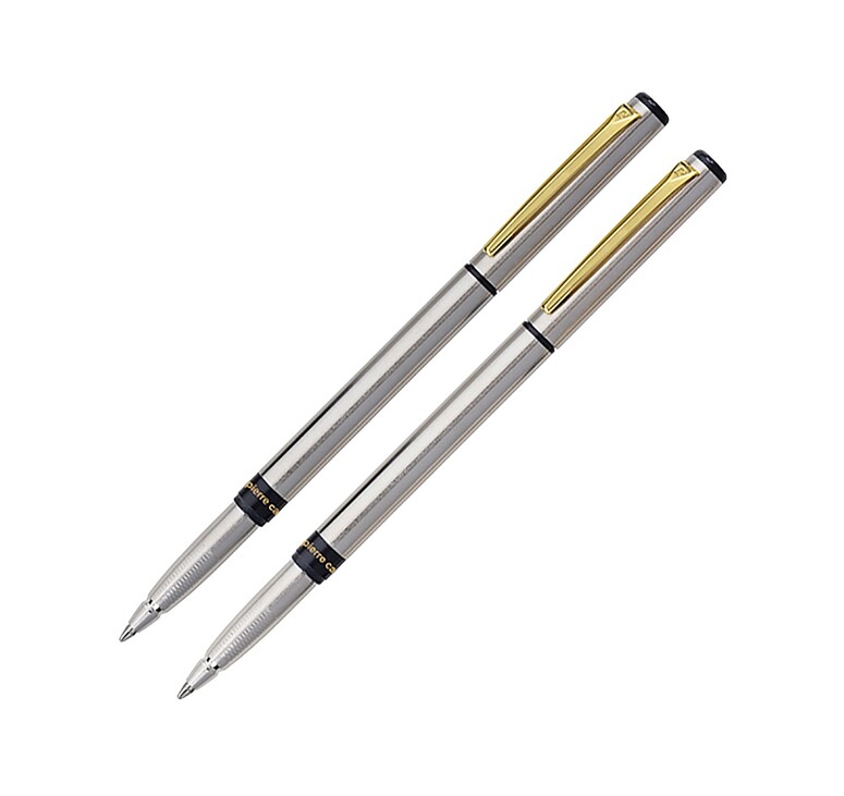 Набор Pierre Cardin коллекция «ПАРА (PEN&PEN)» : ручка шариковая + роллер. Корпус - латунь и хромоникилевое покрытие. Отделка и детали дизайна - сталь, позолота. Цвет - серебристый. Упаковка Е.