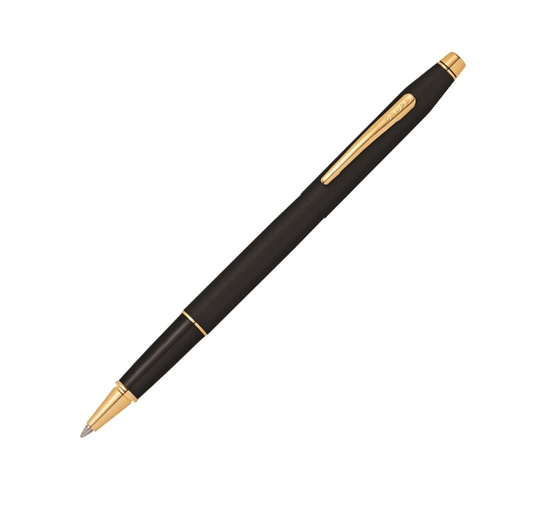 Ручка-роллер CROSS коллекция «ВЕЧНАЯ КЛАССИКА | CENTURY CLASSIC» Classic Black, латунь, покрытая черным матовым лаком, детали дизайна-позолота 23К