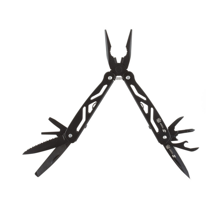 Мультитул Stinger, 100x35 мм, 12 функций, сталь/алюминий, чёрный, в комплекте нейлоновый чехол