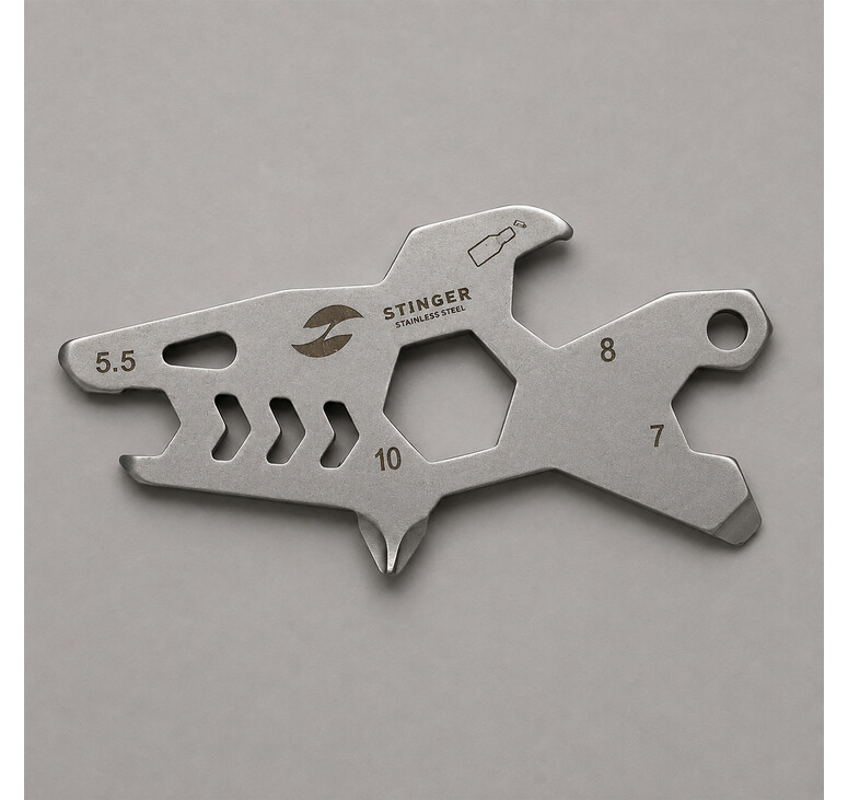 Мини-мультитул карманный Stinger, 60 x 31 мм, 5 функций, акула, нержавеющая сталь, серебристый, в блистере