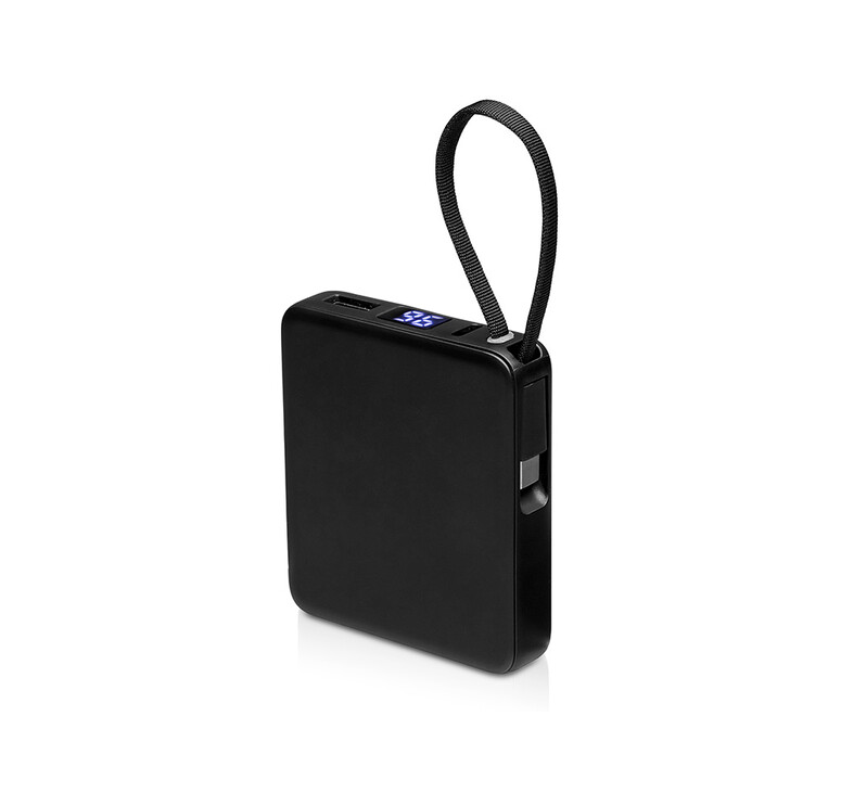 Внешний аккумулятор со встроенным кабелем USB-C «Дэнси», 5000 мАч, черный