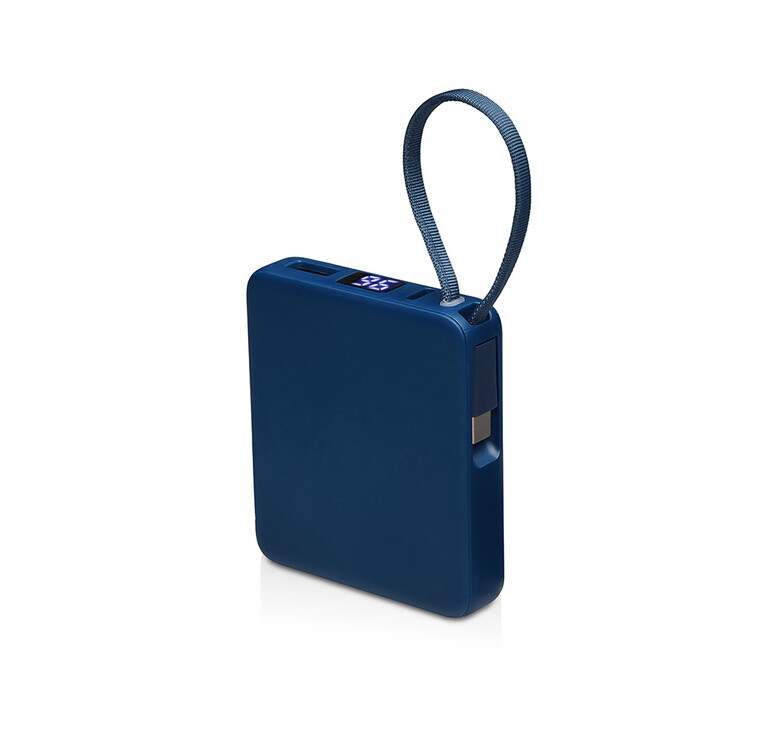 Внешний аккумулятор со встроенным кабелем USB-C «Дэнси», 5000 мАч, темно-синий