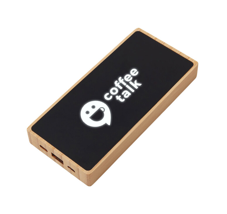 Внешний аккумулятор с подсветкой лого и солнечной панелью «Reedia S1», 10000 mAh, бамбук, черный