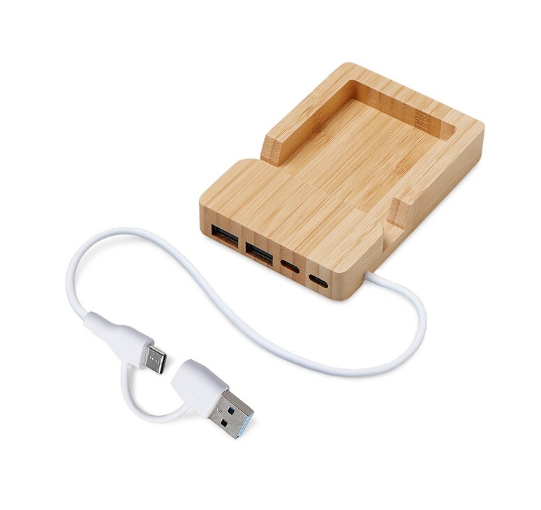 USB хаб «Memo», 2*USB, 2*Type C, бамбук