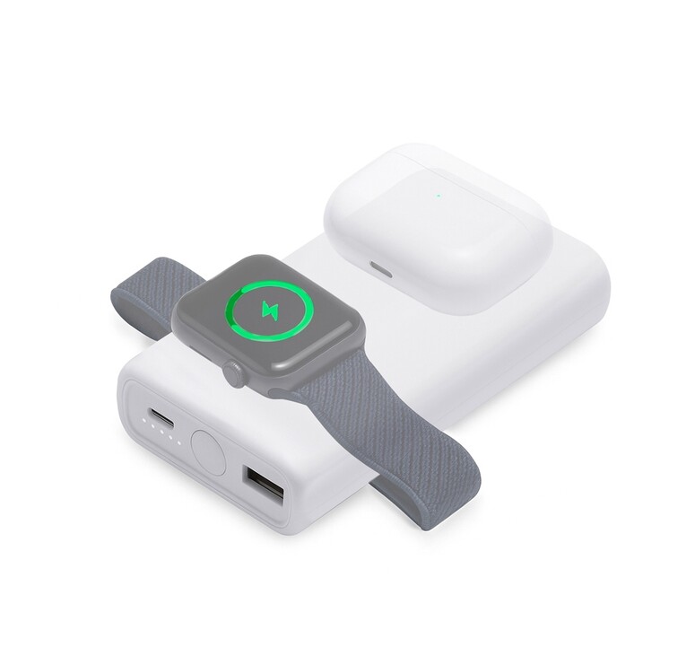 Внешний беспроводной аккумулятор 2-в-1 с функцией зарядки Apple Watch, QC/PD «AtomIQ», 10000 мАч, белый
