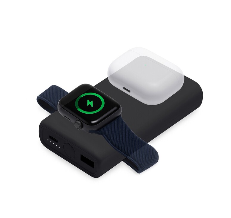 Внешний беспроводной аккумулятор 2-в-1 с функцией зарядки Apple Watch, QC/PD «AtomIQ», 10000 мАч, черный