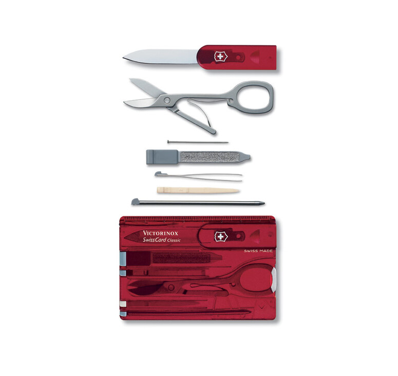 Швейцарская карточка VICTORINOX SwissCard Classic, 10 функций, полупрозрачная красная