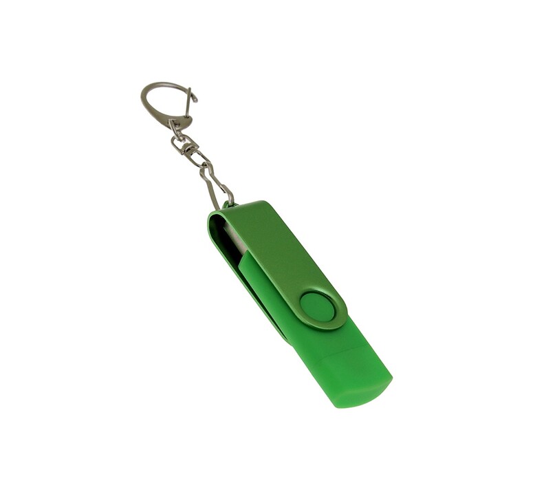 USB-флешка на 16 Гб 2 в 1 поворотный механизм, c дополнительным разъемом Type-C с одноцветным металлическим клипом, зеленый