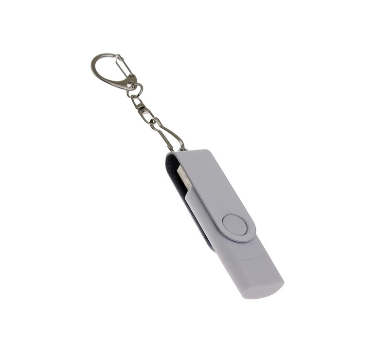 USB-флешка на 16 Гб 2 в 1 поворотный механизм, c дополнительным разъемом Type-C с одноцветным металлическим клипом, белый
