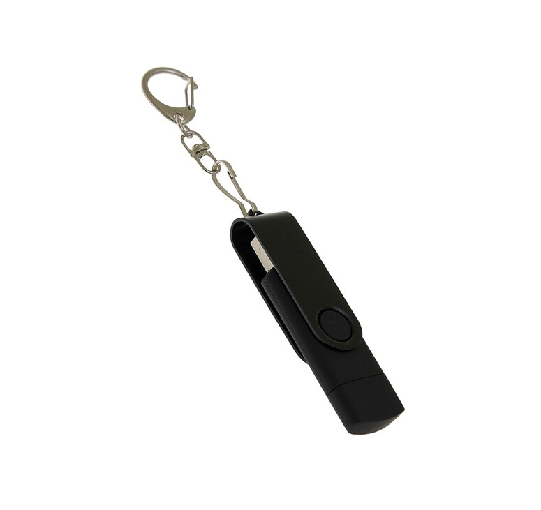USB-флешка на 16 Гб 2 в 1 поворотный механизм, c дополнительным разъемом Type-C с одноцветным металлическим клипом, черный