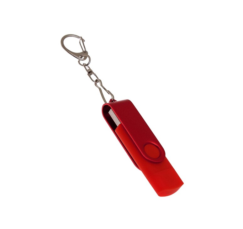 USB-флешка на 32 Гб 2 в 1 поворотный механизм, c дополнительным разъемом Type-C с одноцветным металлическим клипом, красный
