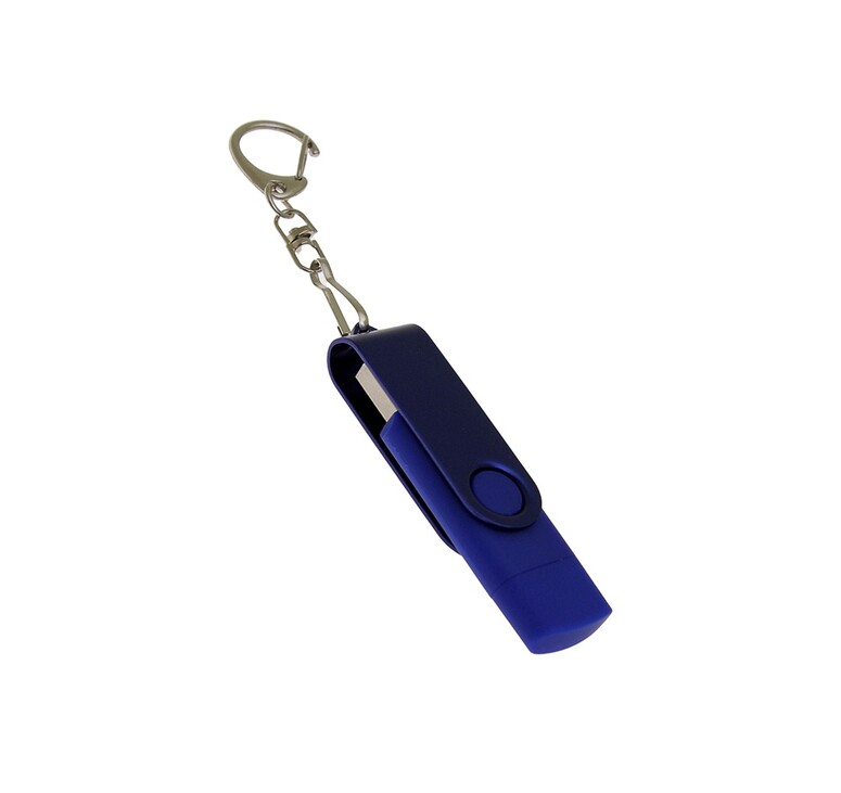 USB-флешка на 32 Гб 2 в 1 поворотный механизм, c дополнительным разъемом Type-C с одноцветным металлическим клипом, синий