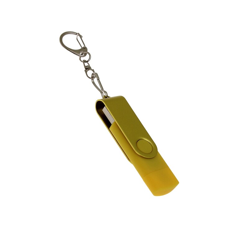 USB-флешка на 32 Гб 2 в 1 поворотный механизм, c дополнительным разъемом Type-C с одноцветным металлическим клипом, желтый