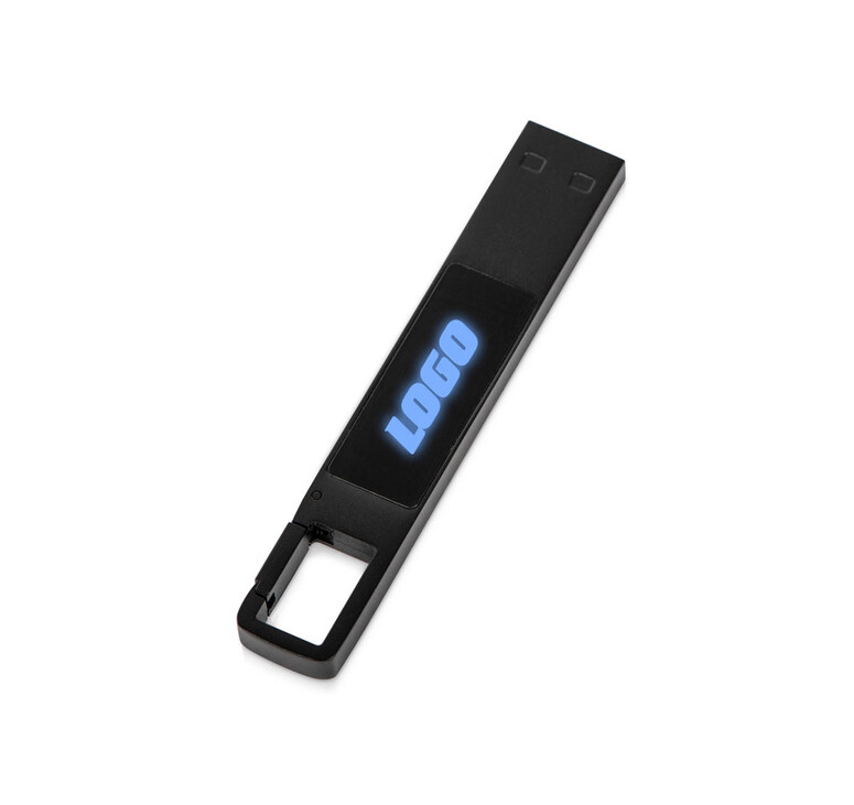 USB 2.0- флешка на 32 Гб c подсветкой логотипа «Hook LED», темно-серый, синяя подсветка