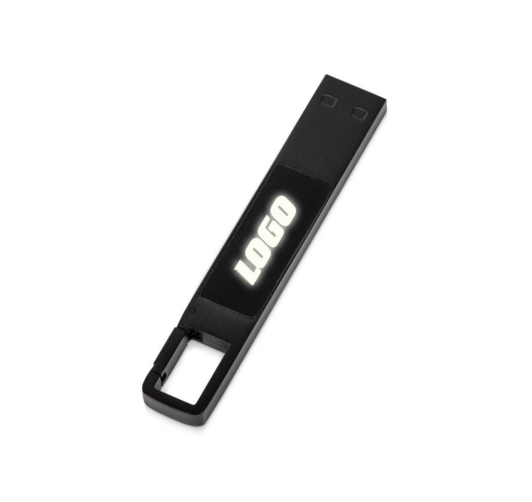 USB 2.0- флешка на 32 Гб c подсветкой логотипа «Hook LED», темно-серый, белая подсветка